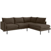 ECKSOFA Samos Braun Flachgewebe  - Edelstahlfarben/Braun, Design, Textil/Metall (267/204cm) - Livetastic