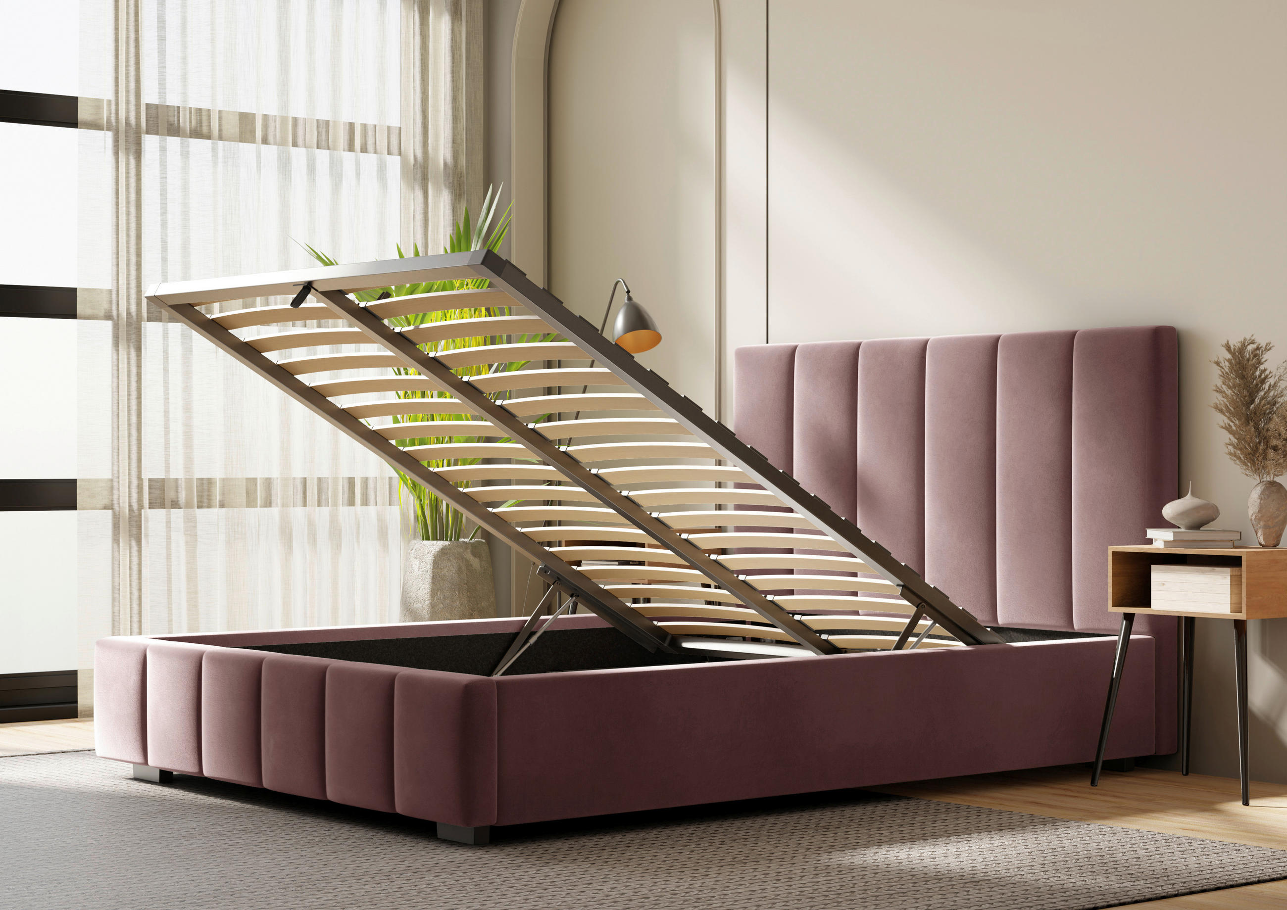 POLSTERBETT Lattenrost, Bettkasten 160/200 cm  in Rosa  - Schwarz/Rosa, Design, Holz/Kunststoff (160/200cm) - Boxxx