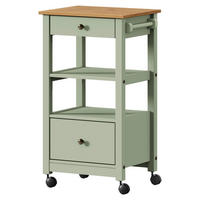 SERVIERWAGEN Pinie massiv Braun, Olivgrün  - Zinkfarben/Olivgrün, MODERN, Holz/Kunststoff (50/90,6/40cm) - Livetastic