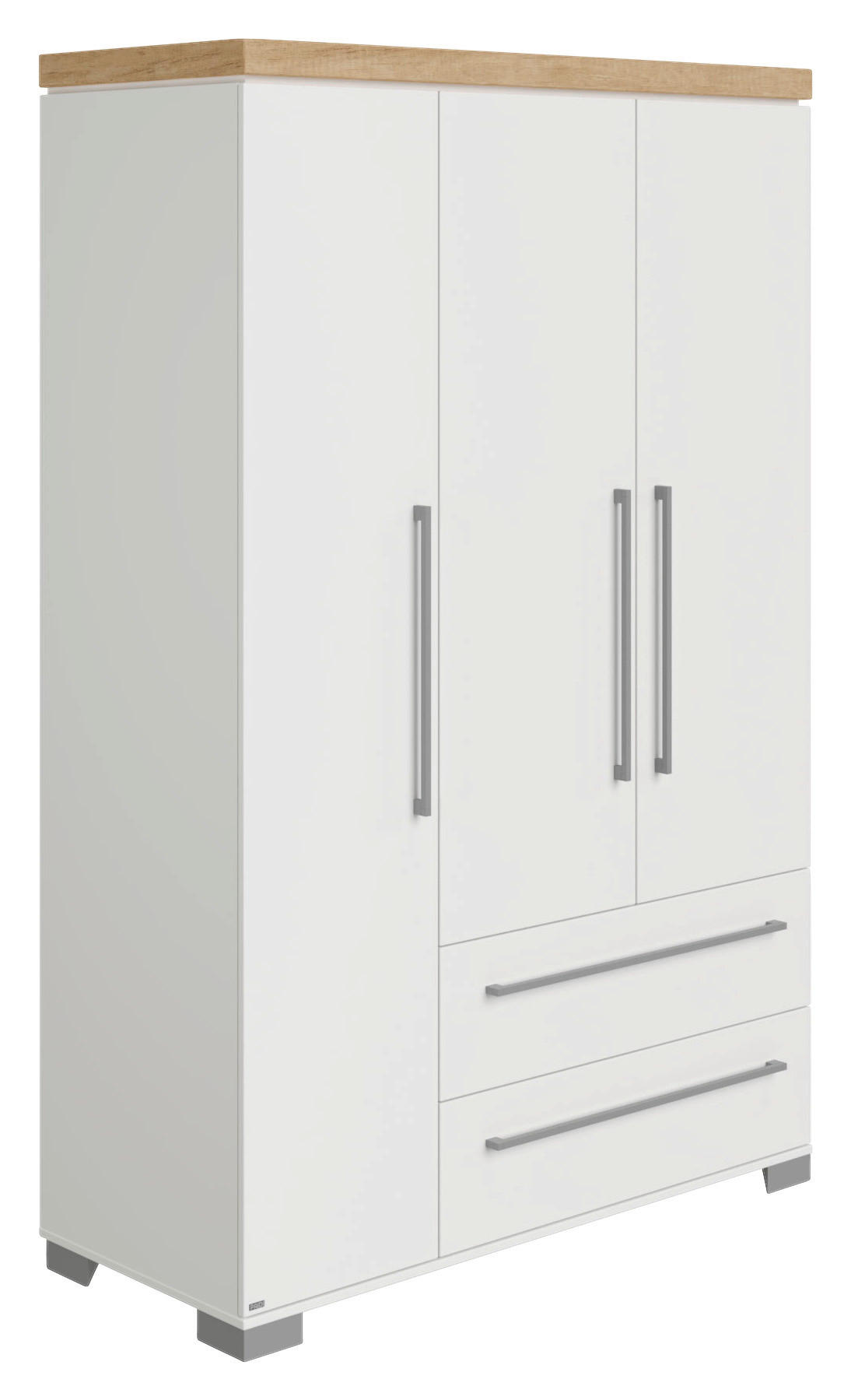 BABYKLEIDERSCHRANK Kira Eiche Nebraska/Kreideweiß Weiß, Eichefarben - Eichefarben/Silberfarben, Basics, Holzwerkstoff/Metall (135,3/205,9/55,6cm) - Paidi