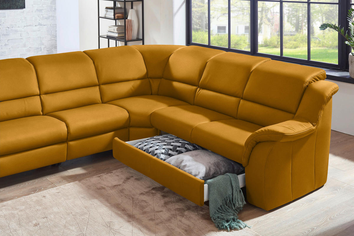 ECKSOFA  in Echtleder Currygelb  324/260 cm  - Chromfarben/Currygelb, KONVENTIONELL, Leder/Kunststoff (324/260cm) - Cantus