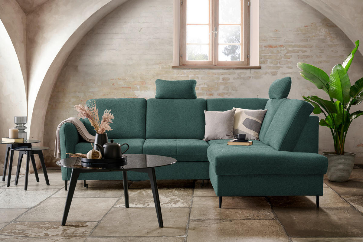 ECKSOFA in Chenille Grün  - Schwarz/Grün, Modern, Holz/Textil (241/184cm) - Carryhome