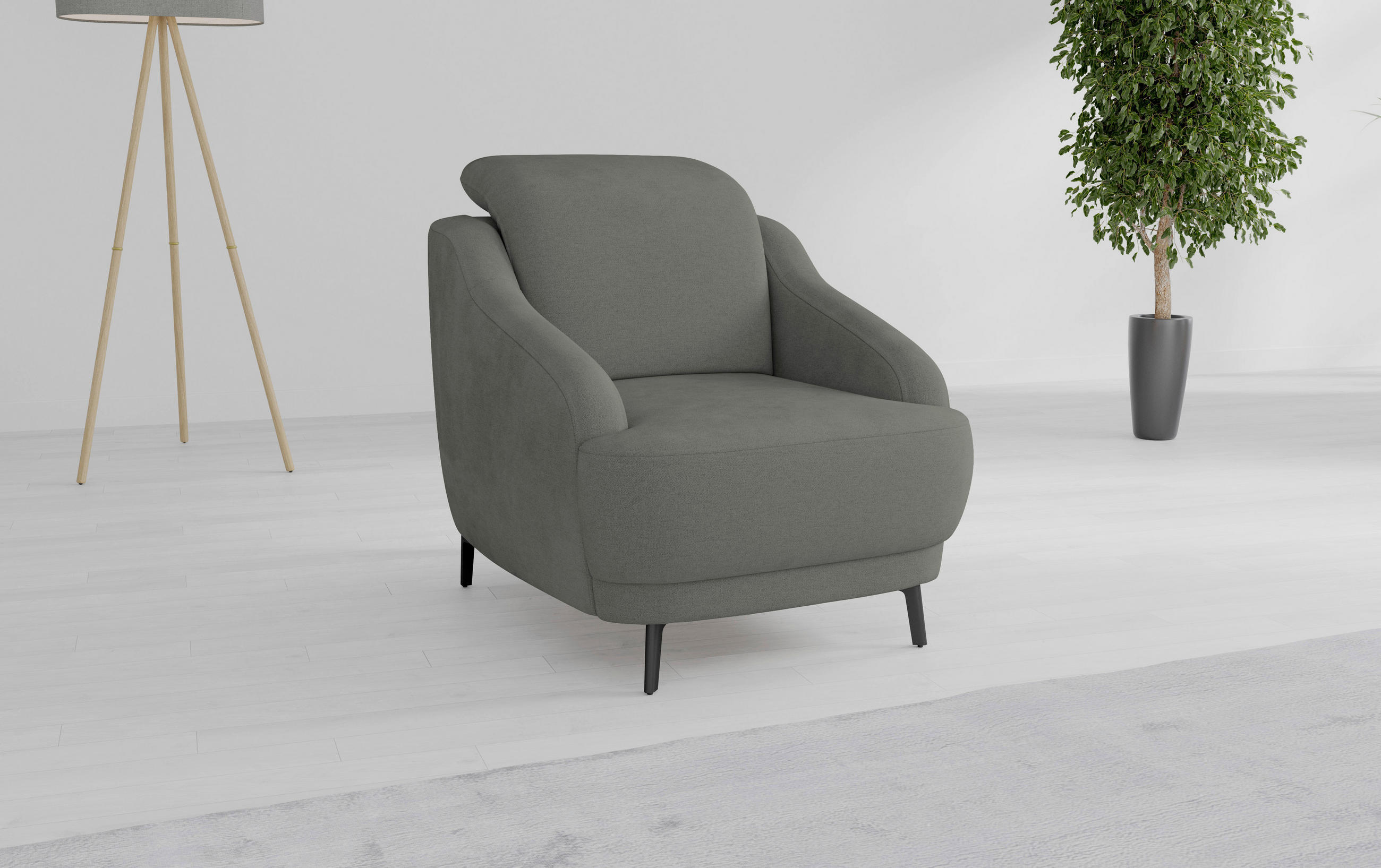 SESSEL in Mikrofaser Schlammfarben  - Schlammfarben/Schwarz, MODERN, Textil/Metall (87/93/104cm) - Sit & More