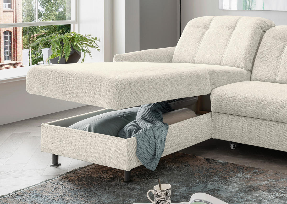 ECKSOFA in Chenille Beige  - Beige/Schwarz, Modern, Textil/Metall (184/267cm) - Livetastic