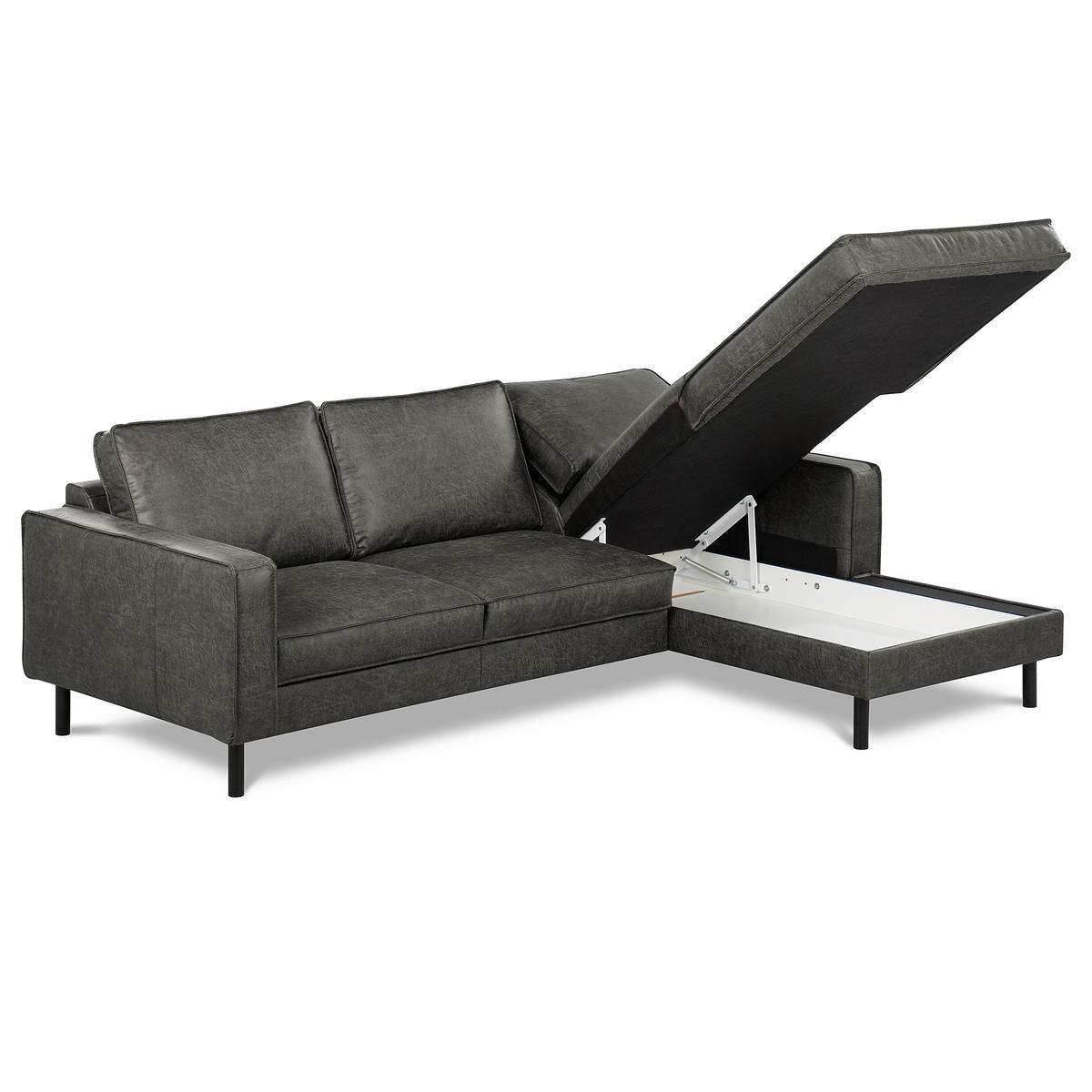 ECKSOFA Dunkelgrau Echtleder Lederlook Rücken echt  - Dunkelgrau, Design, Leder/Textil (166/238cm) - Livetastic