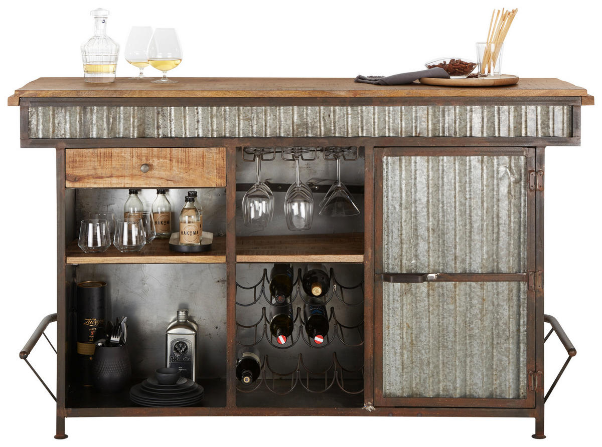 BAR Mangoholz Hartholz Anthrazit, Grau  - Anthrazit/Grau, Trend, Holz/Metall (168/103/55cm) - Landscape