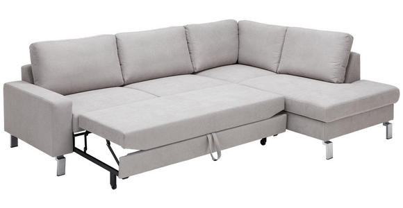 ECKSOFA Hellgrau Flachgewebe  - Chromfarben/Hellgrau, Design, Textil/Metall (276/200cm) - Hom`in