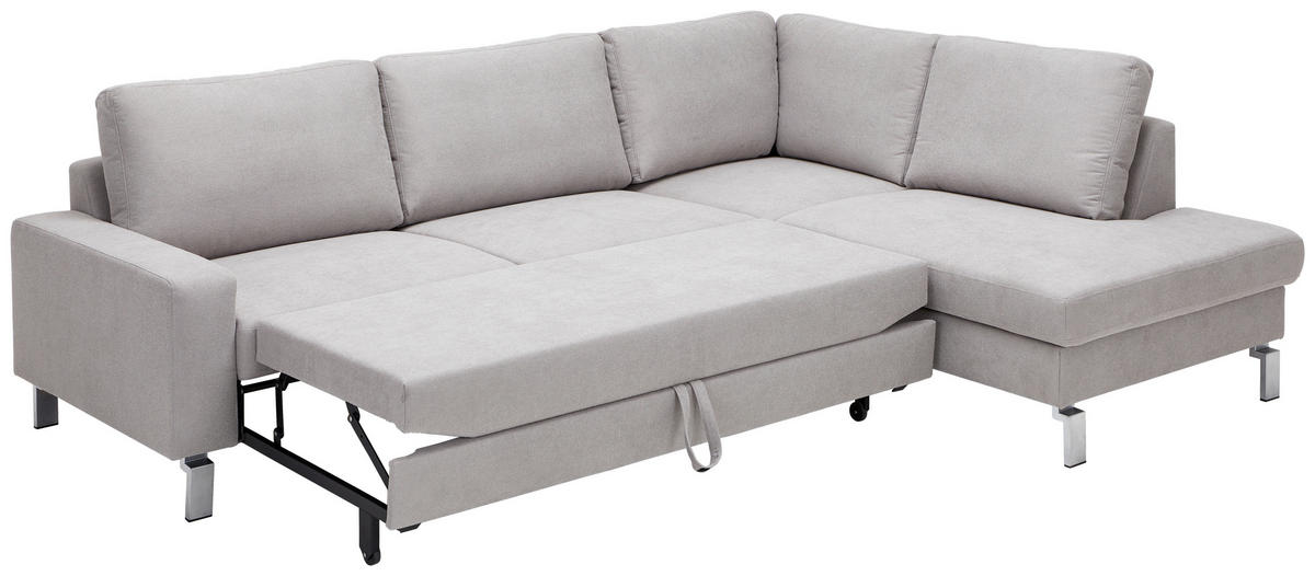 ECKSOFA in Flachgewebe Hellgrau  - Chromfarben/Hellgrau, Design, Textil/Metall (276/200cm) - Hom`in