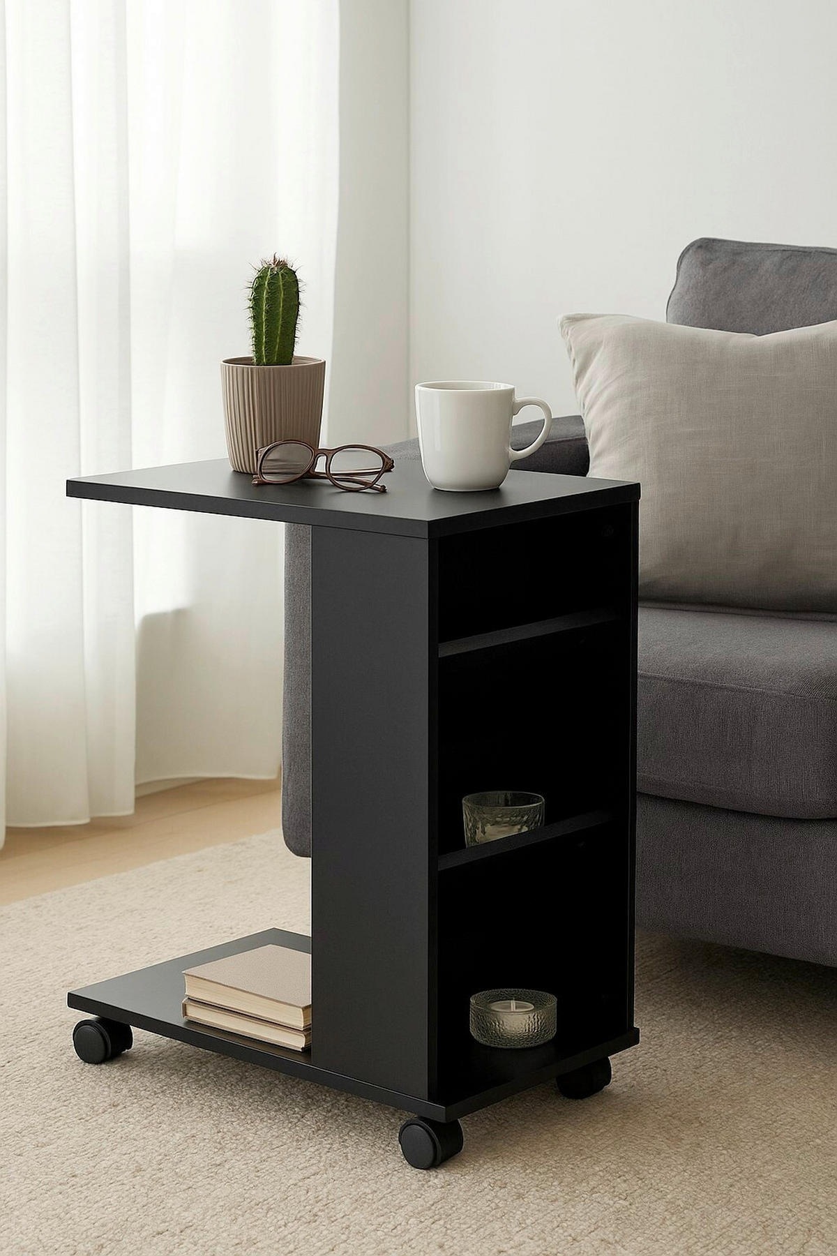 SERVIERWAGEN Schwarz  - Schwarz, Design, Holzwerkstoff/Kunststoff (50/30/60cm) - MID.YOU