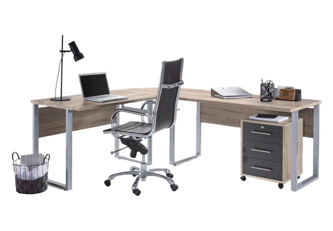 BÜRO erweiterbar, in verschiedenen Holz-Dekoren erhältlich, Schreibtisch seitenverkehrt montierbar, abschließbar Sonoma Eiche, Anthrazit Hochglanz - Anthrazit Hochglanz/Sonoma Eiche, MODERN, Holzwerkstoff - MID.YOU