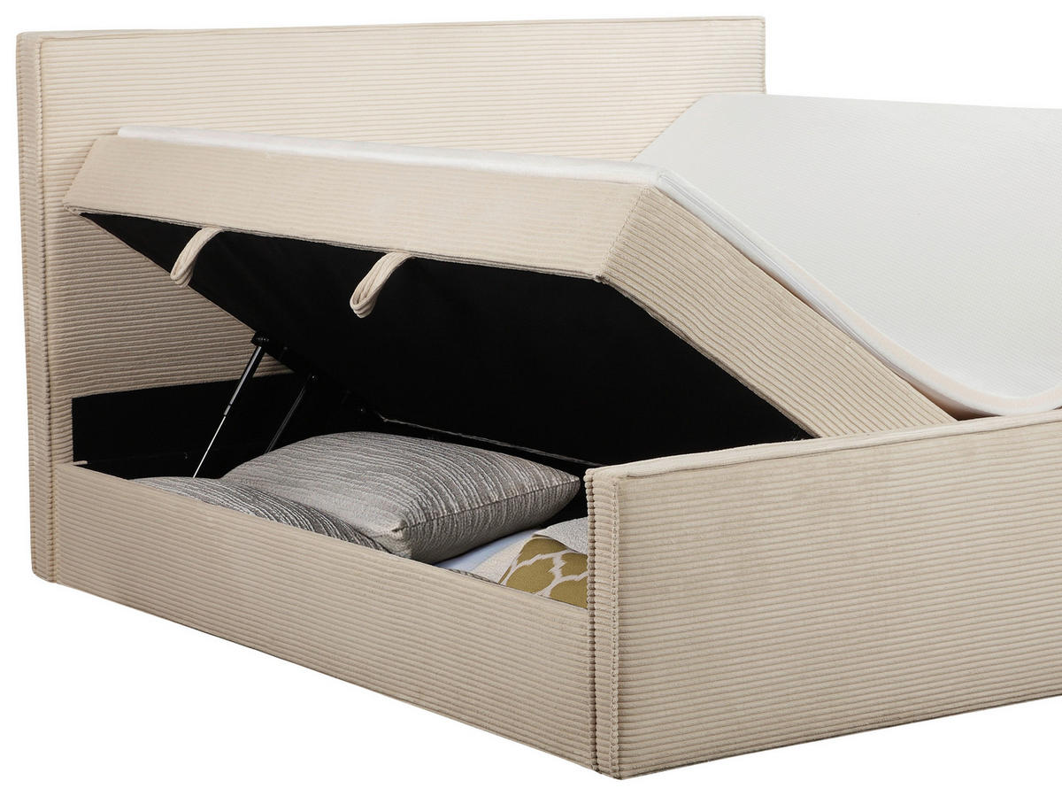 BOXBETT 180/200 cm,  in Beige, gepolstertes Kopfteil, Bettkasten, Topper, Matratzen, H3 + H3 = fest  - Beige/Schwarz, Basics, Kunststoff/Textil (180/200cm) - Chameo