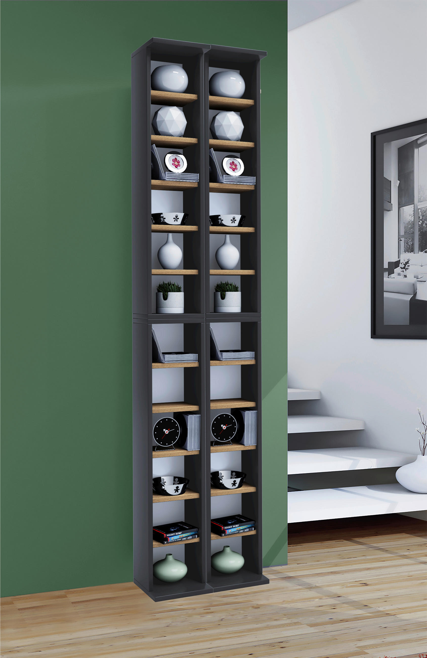 CD-REGAL Anthrazit, Honigeiche  - Honigeiche/Anthrazit, Design, Holzwerkstoff (42/183/20cm) - MID.YOU
