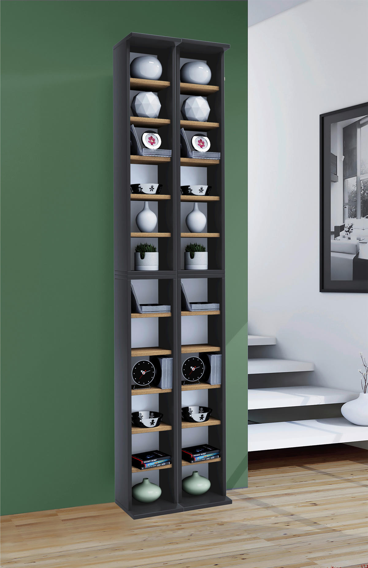 CD-REGAL - Honigeiche/Anthrazit, Design, Holzwerkstoff (42/183/20cm) - MID.YOU
