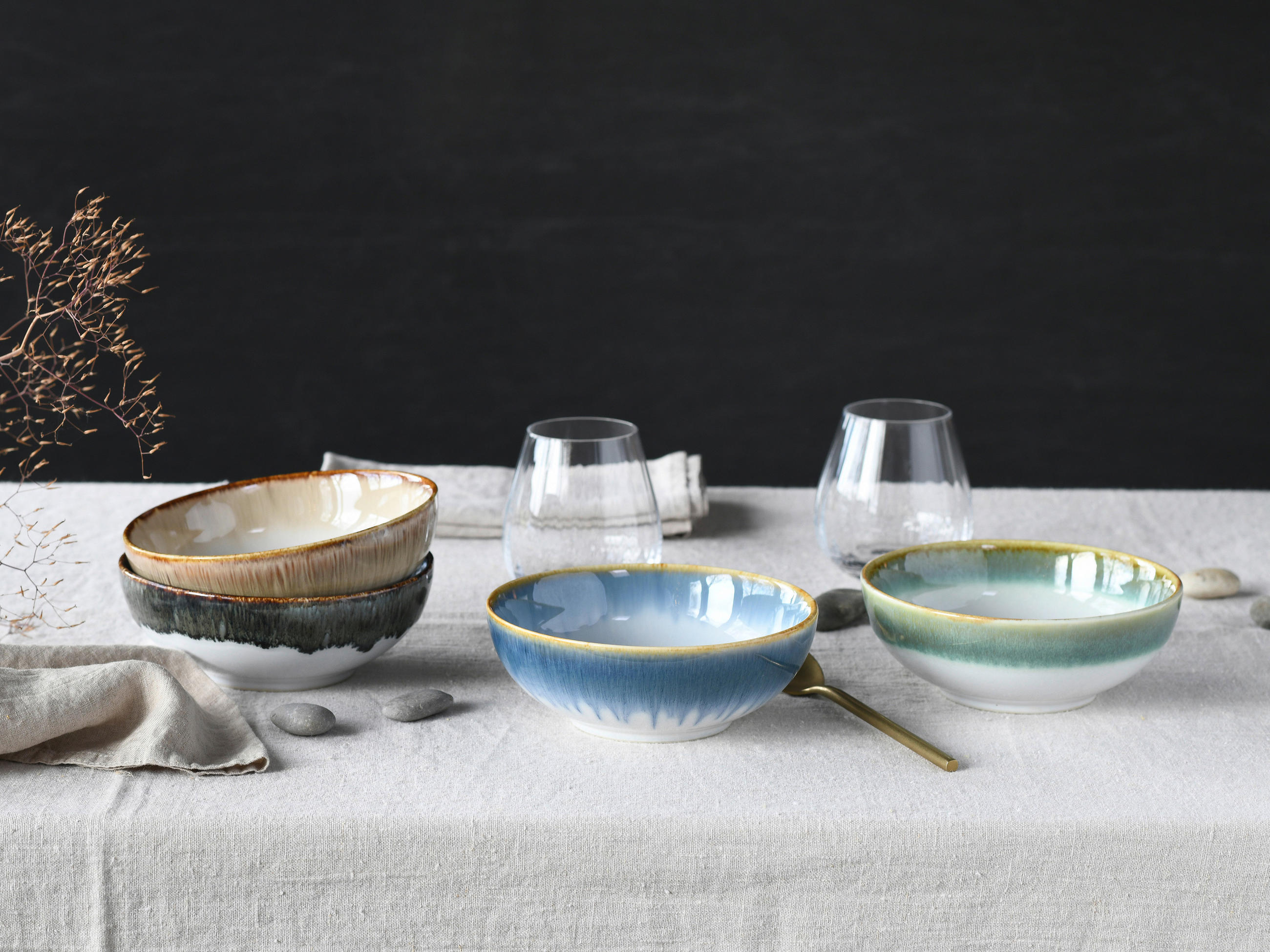 SKÅLSET 4 delar Cascade Bowls Mix   - grön/brun, Basics, keramik (16,5/5,5cm) - Creatable