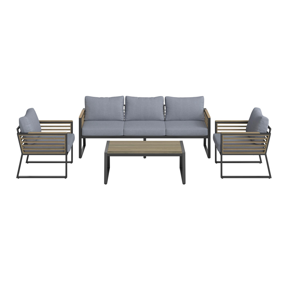 LOUNGEGARNITUR Teakholz Aluminium  - Schwarz, MODERN, Holz/Metall (203/74,5/85cm) - Ambia Garden