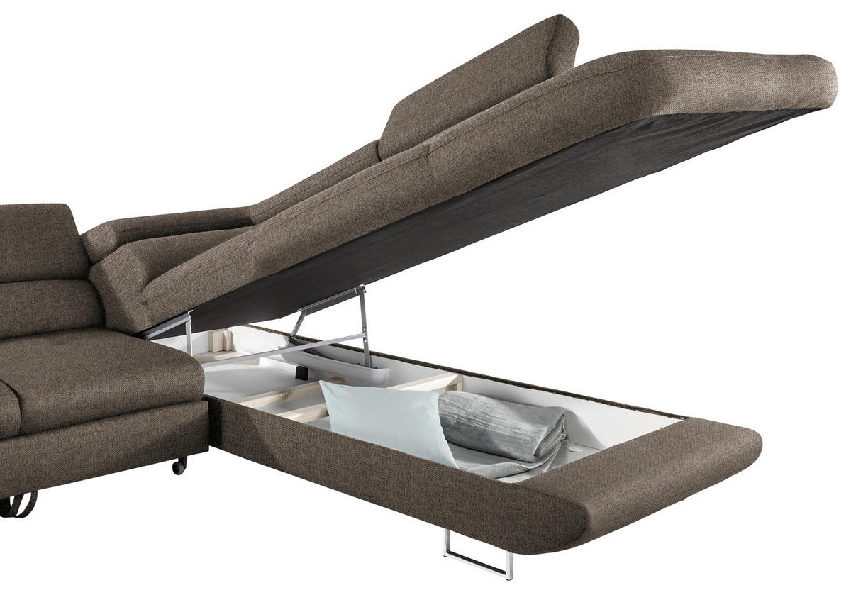 ECKSOFA in Webstoff Graubraun  - Graubraun, Design, Textil/Metall (280/235cm) - Hom`in