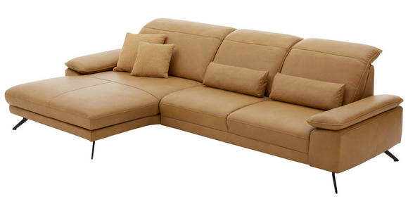 ECKSOFA in Echtleder Hellbraun 193/328 cm - Hellbraun/Schwarz, Design, Leder/Metall (193/328cm) - Dieter Knoll