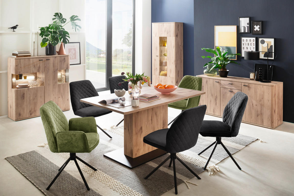 HIGHBOARD Asmara  in 119/120/37 cm  - Eichefarben/Anthrazit, Design, Glas/Holzwerkstoff (119/120/37cm) - MID.YOU