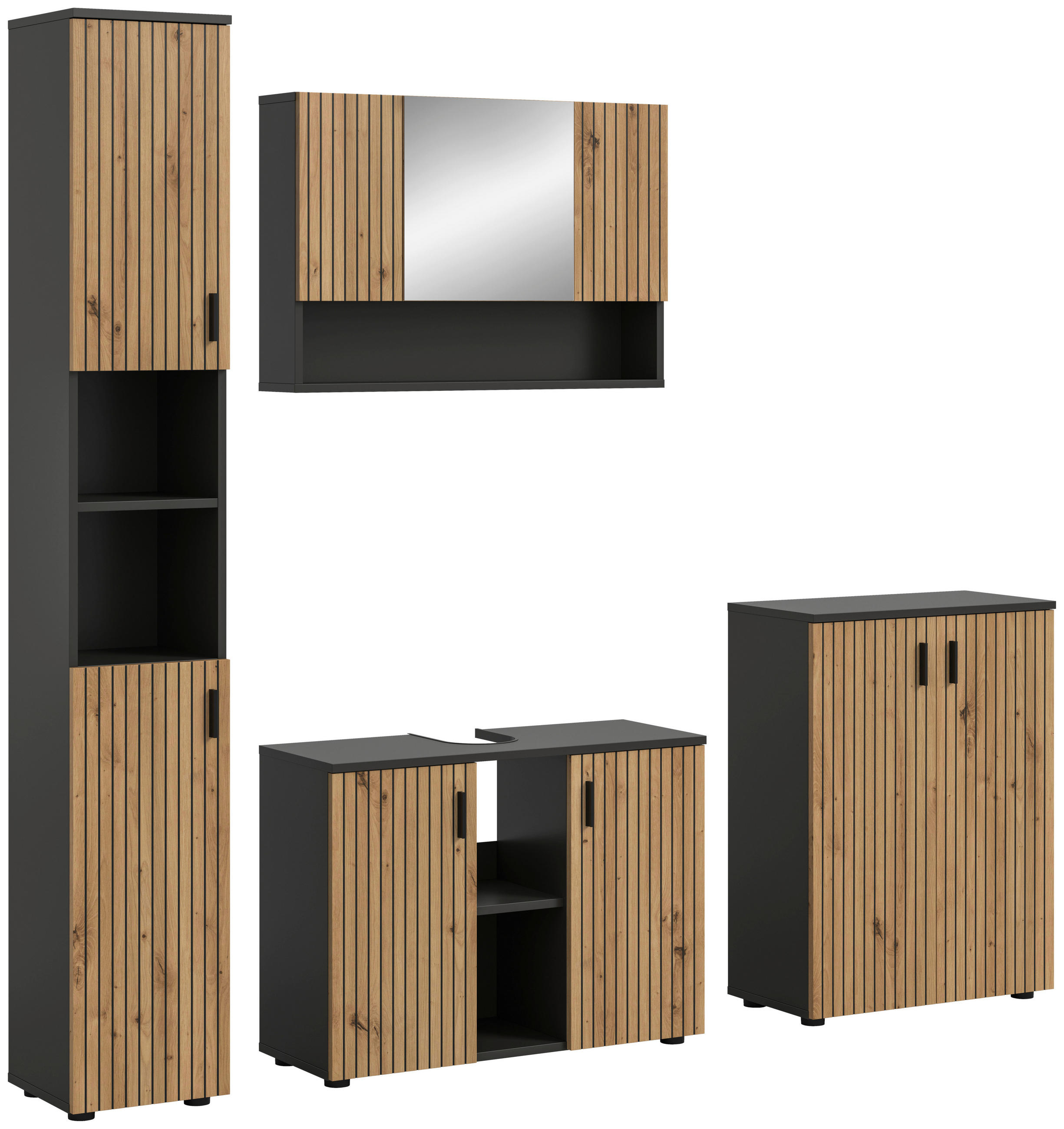 BADEZIMMER 4-teilig  in 170 cm  - Schwarz/Eiche Artisan, Basics, Holzwerkstoff/Kunststoff (170cm) - MID.YOU