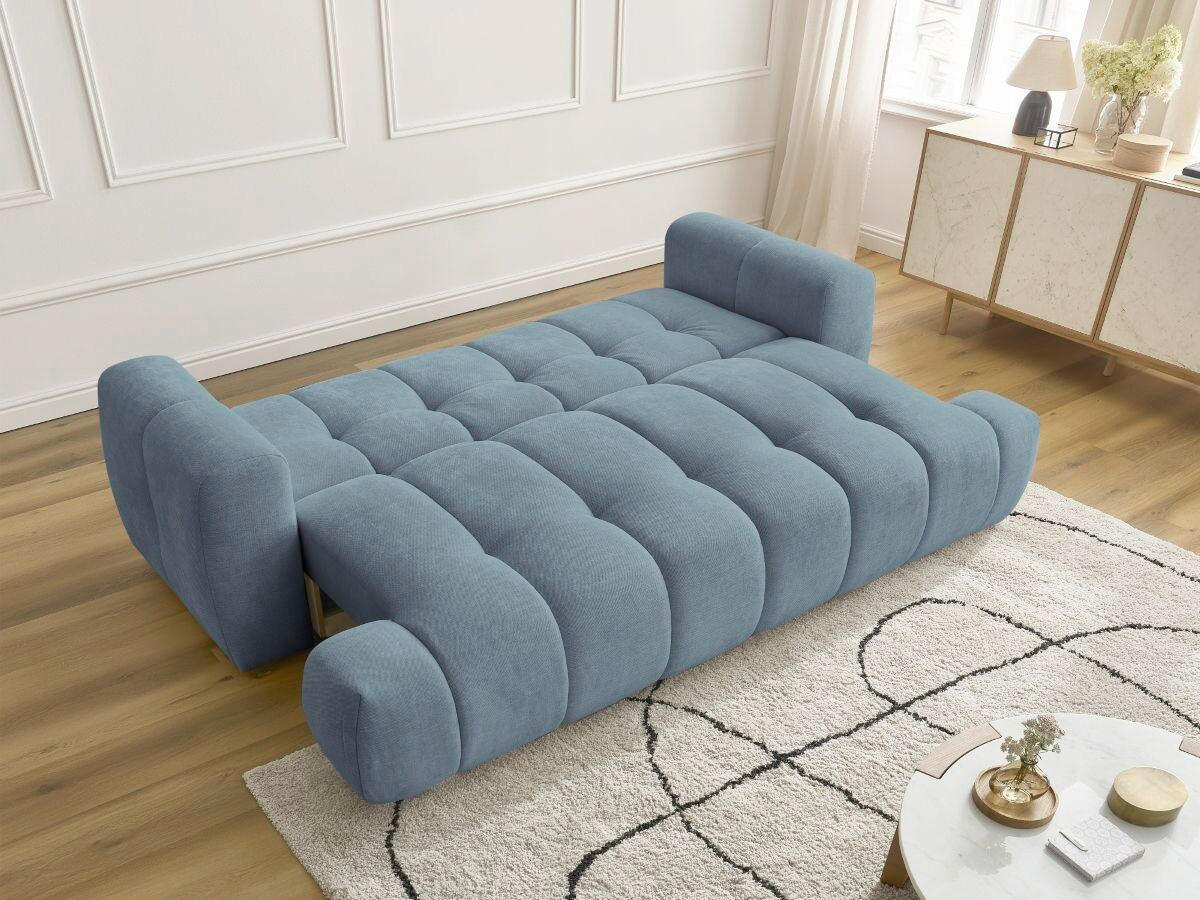 SCHLAFSOFA FUJI Leinenoptik Hellblau  inkl.  - Schwarz/Hellblau, MODERN, Kunststoff/Textil (251/113/88cm)