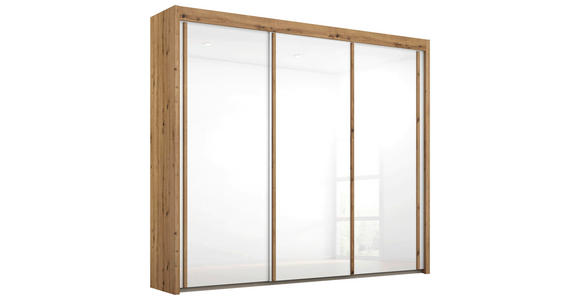 SCHWEBETÜRENSCHRANK 225/235/65 cm 3-türig Eiche Artisan, Weiß - Eiche Artisan/Weiß, Basics, Glas/Holzwerkstoff (225/235/65cm) - Cantus