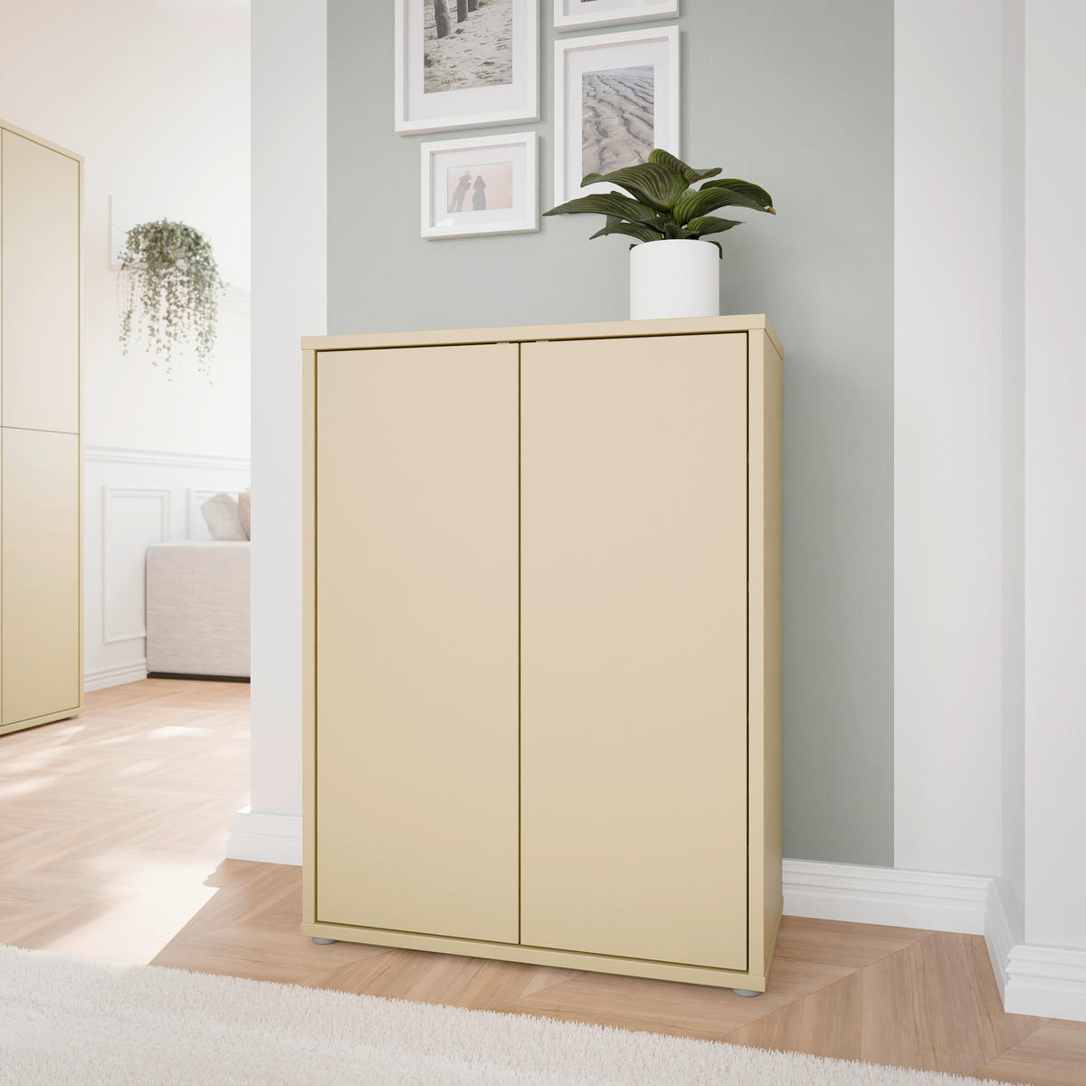 SCHUHSCHRANK Hellgelb  - Hellgelb/Grau, MODERN, Holzwerkstoff/Kunststoff (74,5/99,1/34,9cm) - Carryhome