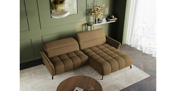 ECKSOFA Olivgrün Flachgewebe Rücken echt, Kopfteilverstellung, Sitztiefenverstellung  - Schwarz/Olivgrün, KONVENTIONELL, Textil/Metall (272/175cm) - Carryhome