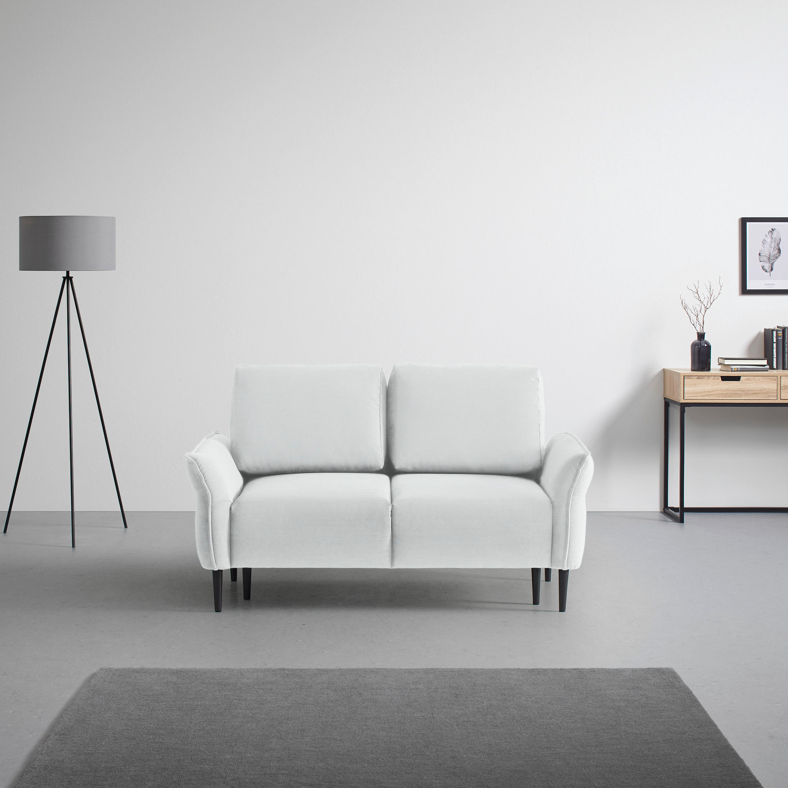 2-SITS SOFFA i textil silver  - silver/svart, Modern, trä/textil (150/85/92cm) - MID.YOU