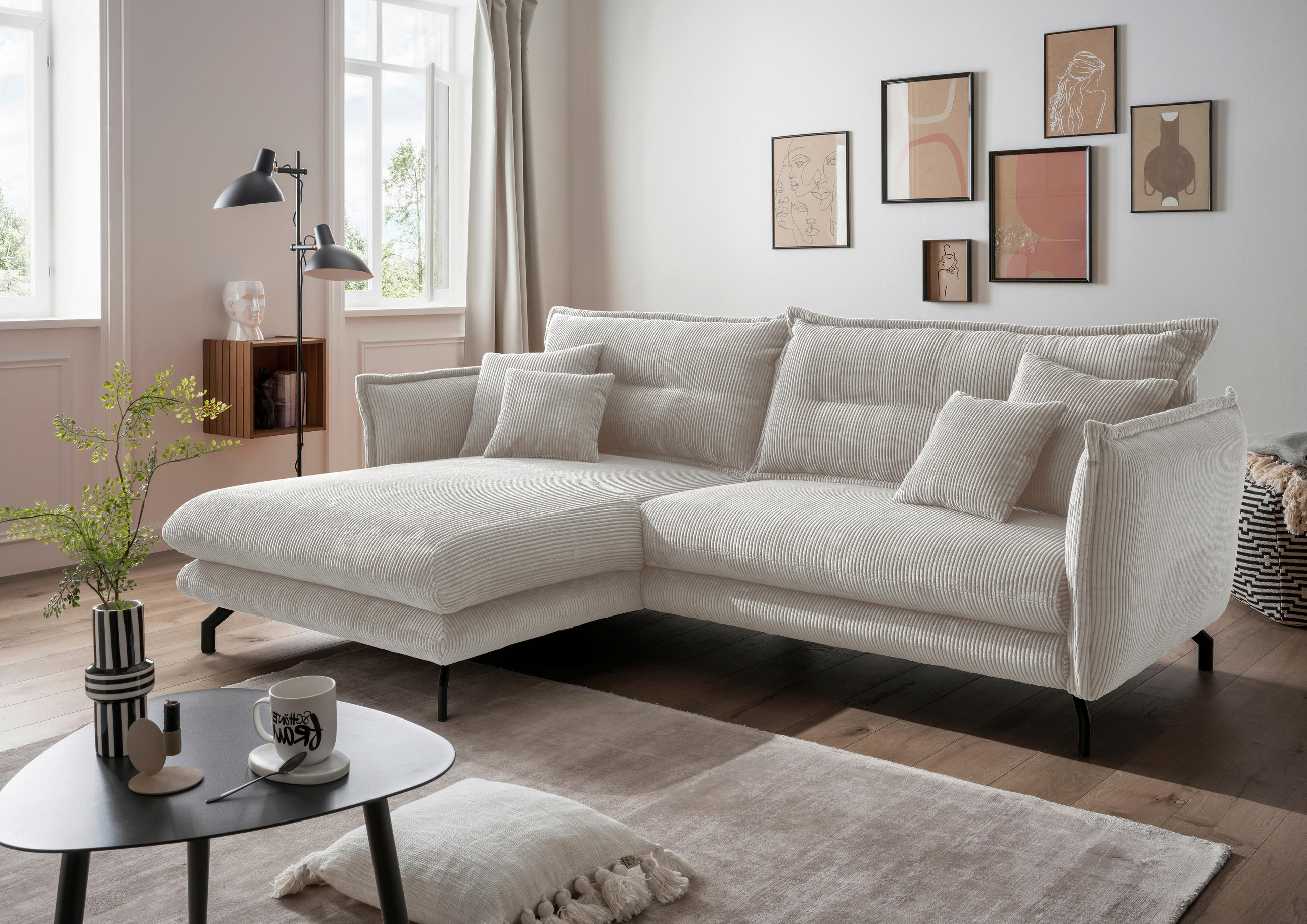 ECKSOFA in Cord Silberfarben  - Silberfarben/Schwarz, Modern, Textil/Metall (180/255cm) - Livetastic