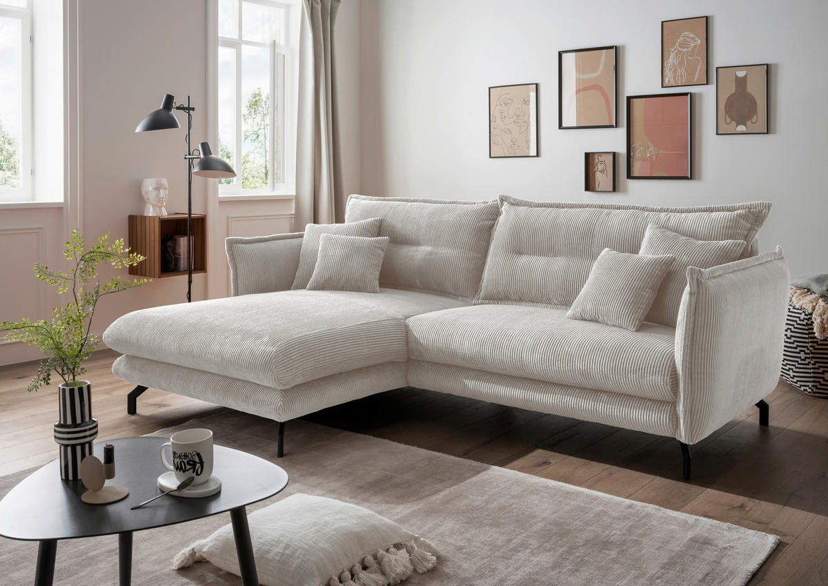 ECKSOFA in Cord Silberfarben  - Silberfarben/Schwarz, Modern, Textil/Metall (180/255cm) - Livetastic