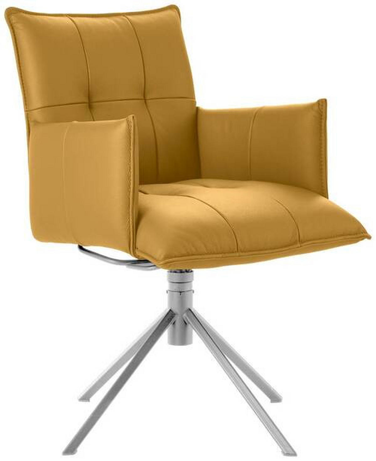 ARMLEHNSTUHL  in Echtleder pigmentiert  - Edelstahlfarben/Gelb, Design, Leder/Metall (55/85/65cm) - Valnatura