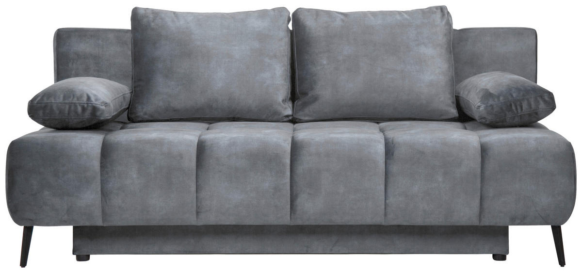 SCHLAFSOFA BOBBIO PLUS Velours Grau  inkl. Rückenkissen, Armlehnenkissen, Stauraum  - Schwarz/Grau, Design, Textil/Metall (204/90/95cm) - MID.YOU