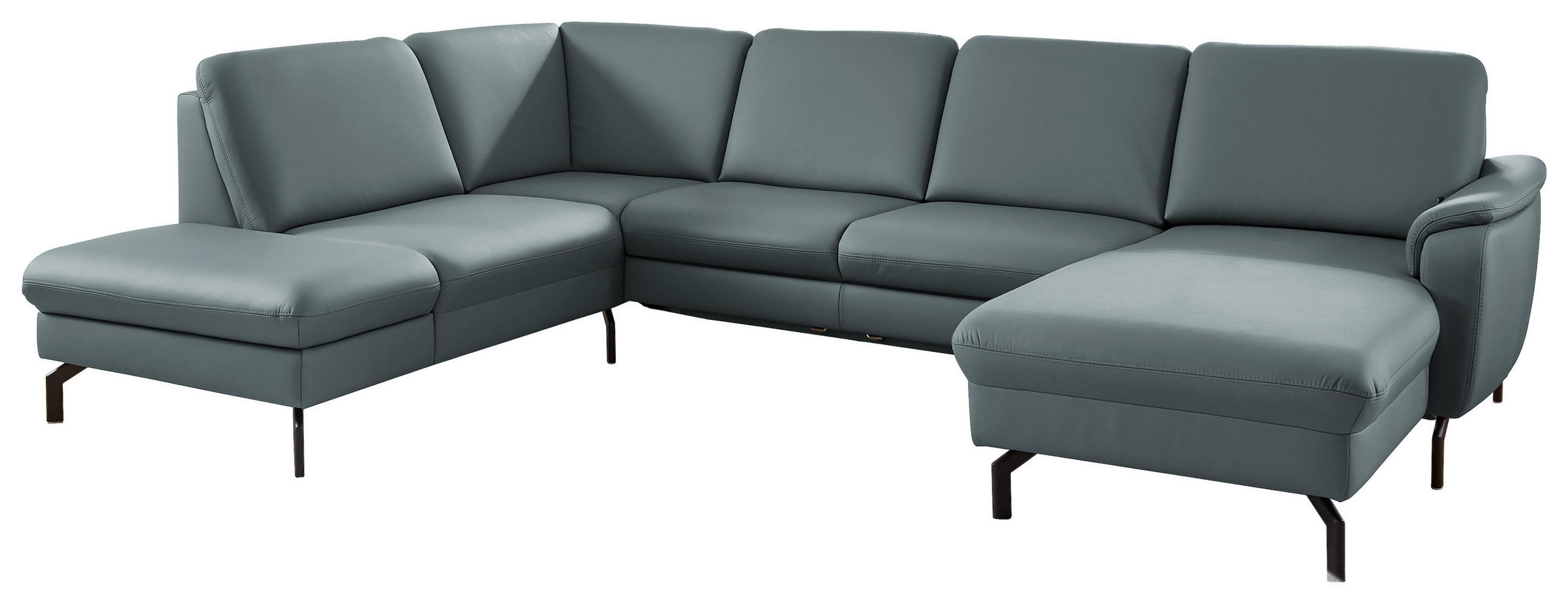 WOHNLANDSCHAFT Beldomo premium in Echtleder Grau  - Schwarz/Grau, KONVENTIONELL, Leder/Metall (224/306/168cm) - Beldomo Premium