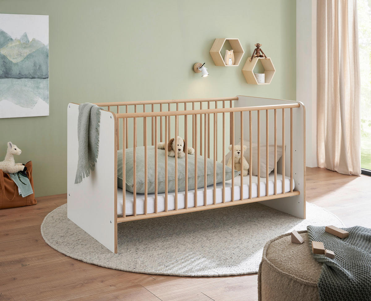 GITTERBETT  144/80,5/81,7 cm   - Weiß/Eiche Artisan, Basics, Holz/Holzwerkstoff (144/80,5/81,7cm) - My Baby Lou