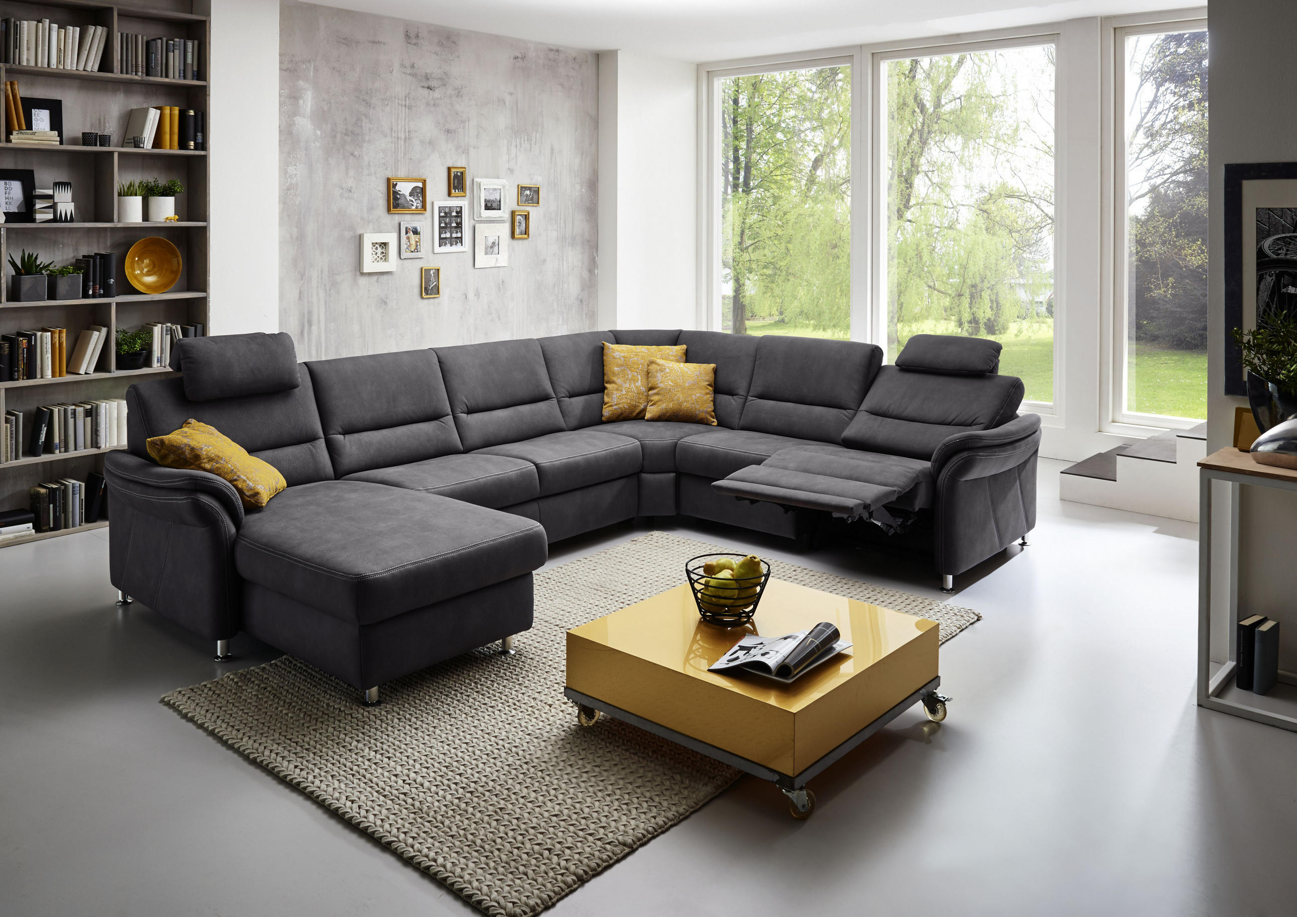 WOHNLANDSCHAFT Grau Mikrofaser  - Beige/Alufarben, Design, Textil/Metall (173/330/262cm) - Beldomo System