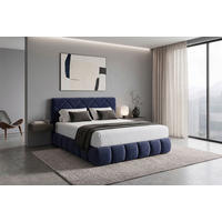 BOXBETT 180/200 cm,  in Dunkelblau, gepolstertes Kopfteil, Bettkasten, Topper, Matratzen, H3 + H3 = fest  - Schwarz/Dunkelblau, Design, Kunststoff/Textil (180/200cm) - Chameo