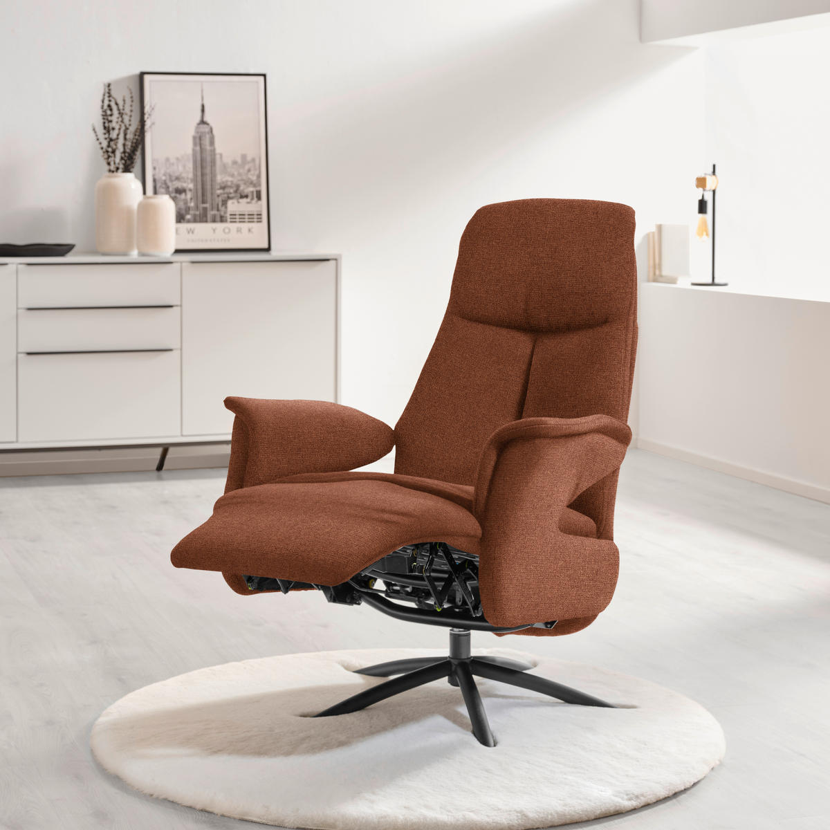 RELAXSESSEL in Textil Cognac  - Cognac/Schwarz, Design, Textil/Metall (73/108/86cm) - Welnova