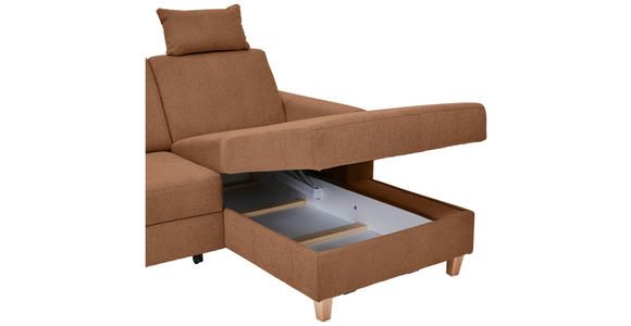 ECKSOFA Terracotta Flachgewebe  inkl. Bettkasten, Schlaffunktion, Rücken echt, Kopfstütze, Liegefläche im Originalstoff  - Buchefarben/Terracotta, KONVENTIONELL, Holz/Textil (241/166cm) - Carryhome
