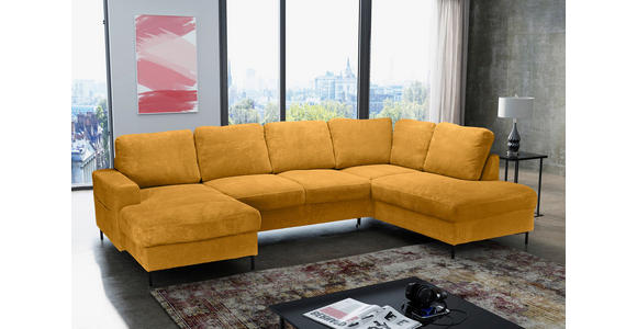 WOHNLANDSCHAFT Currygelb Cord  - Currygelb/Schwarz, KONVENTIONELL, Textil/Metall (148/303/197cm) - Carryhome