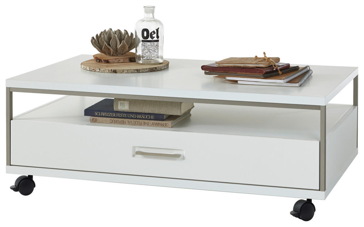 KONFERENČNÝ STOLÍK, strieborná, biela, kov, kompozitné drevo, 115/70/40 cm - biela/strieborná, Design, kov/kompozitné drevo (115/70/40cm) - Livetastic