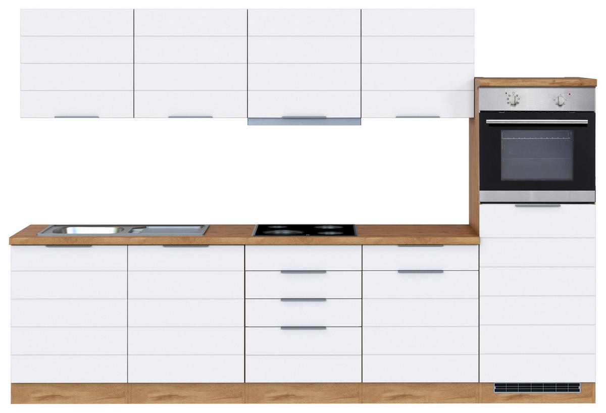 KÜCHENBLOCK 300 cm   Weiss, Eiche Wotan  - Weiss/Eiche Wotan, Design, Holzwerkstoff/Metall (300cm) - Held