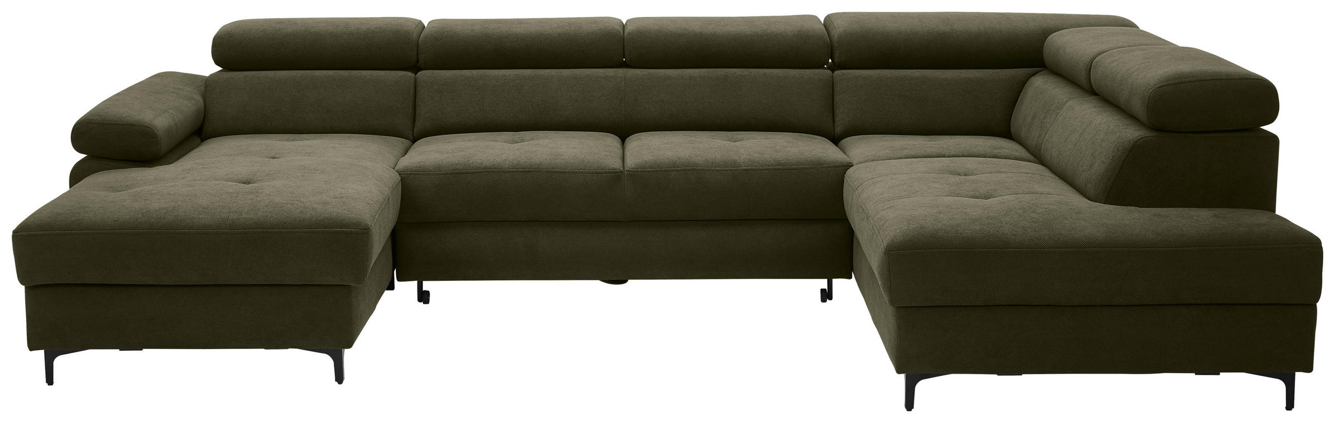 WOHNLANDSCHAFT inkl. Funktion Dunkelgrün Flachgewebe  - Dunkelgrün/Schwarz, MODERN, Textil/Metall (180/333/206cm) - Stylife