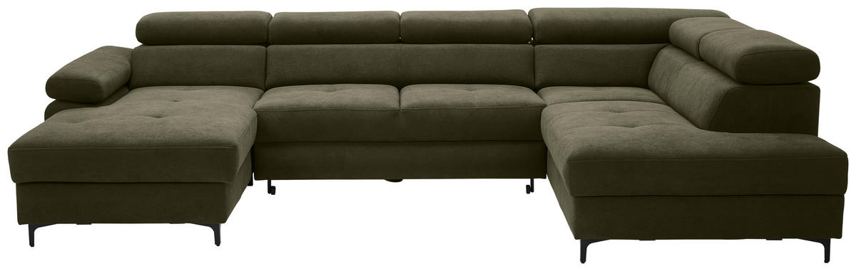 WOHNLANDSCHAFT inkl. Funktion Dunkelgrün Flachgewebe  - Dunkelgrün/Schwarz, MODERN, Textil/Metall (180/333/206cm) - Stylife