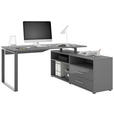 ECKSCHREIBTISCH 160/158/75 cm Anthrazit, Dunkelgrau Kabeldurchlass, Stauraum, seitenverkehrt montierbar  - Dunkelgrau/Anthrazit, Basics, Holzwerkstoff/Metall (160/158/75cm) - Novel