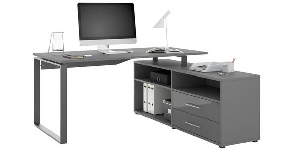 ECKSCHREIBTISCH 160/158/75 cm Anthrazit, Dunkelgrau Kabeldurchlass, Stauraum, seitenverkehrt montierbar  - Dunkelgrau/Anthrazit, Basics, Holzwerkstoff/Metall (160/158/75cm) - Novel