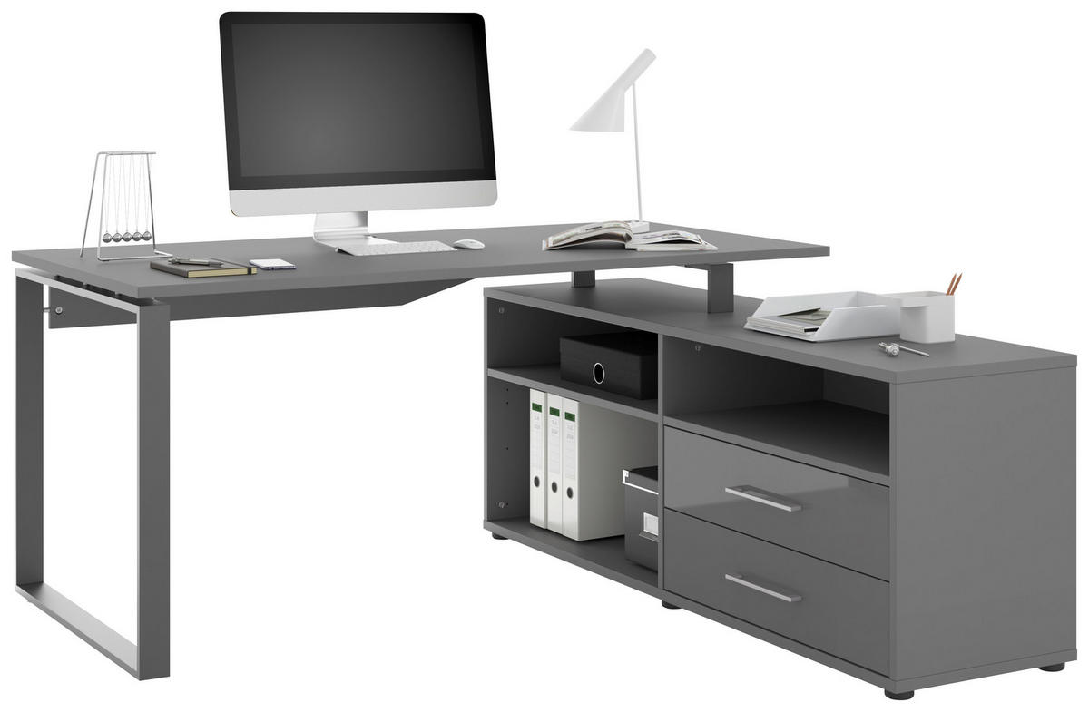 ECKSCHREIBTISCH 160/158/75 cm  in Anthrazit, Dunkelgrau  - Dunkelgrau/Anthrazit, Basics, Holzwerkstoff/Metall (160/158/75cm) - Novel