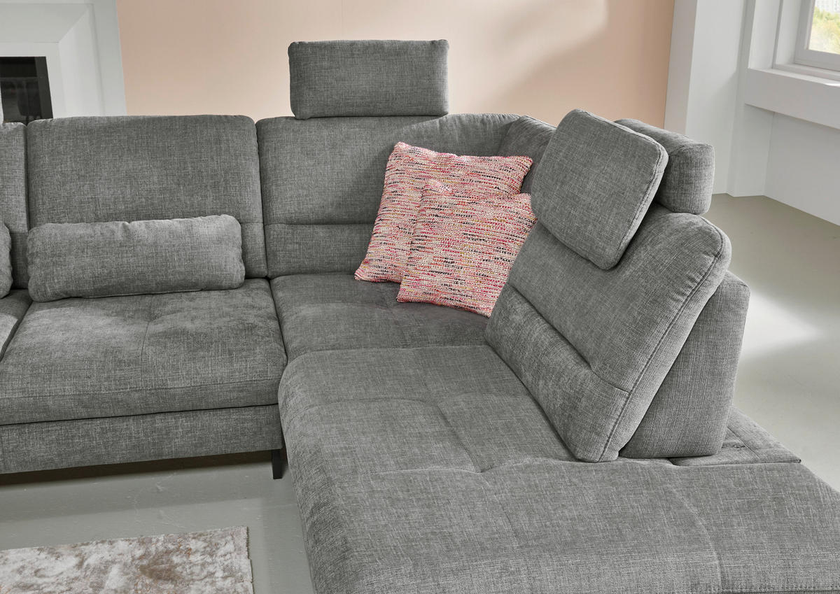 ECKSOFA in Webstoff Grau  - Schwarz/Grau, Design, Textil/Metall (256/206cm) - Beldomo System