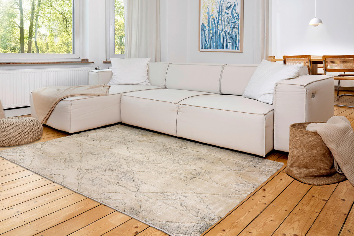 WEBTEPPICH 133/190 cm Lou Creme, Grau rechteckig  - Creme/Grau, Basics, Kunststoff/Textil (133/190cm) - Astra