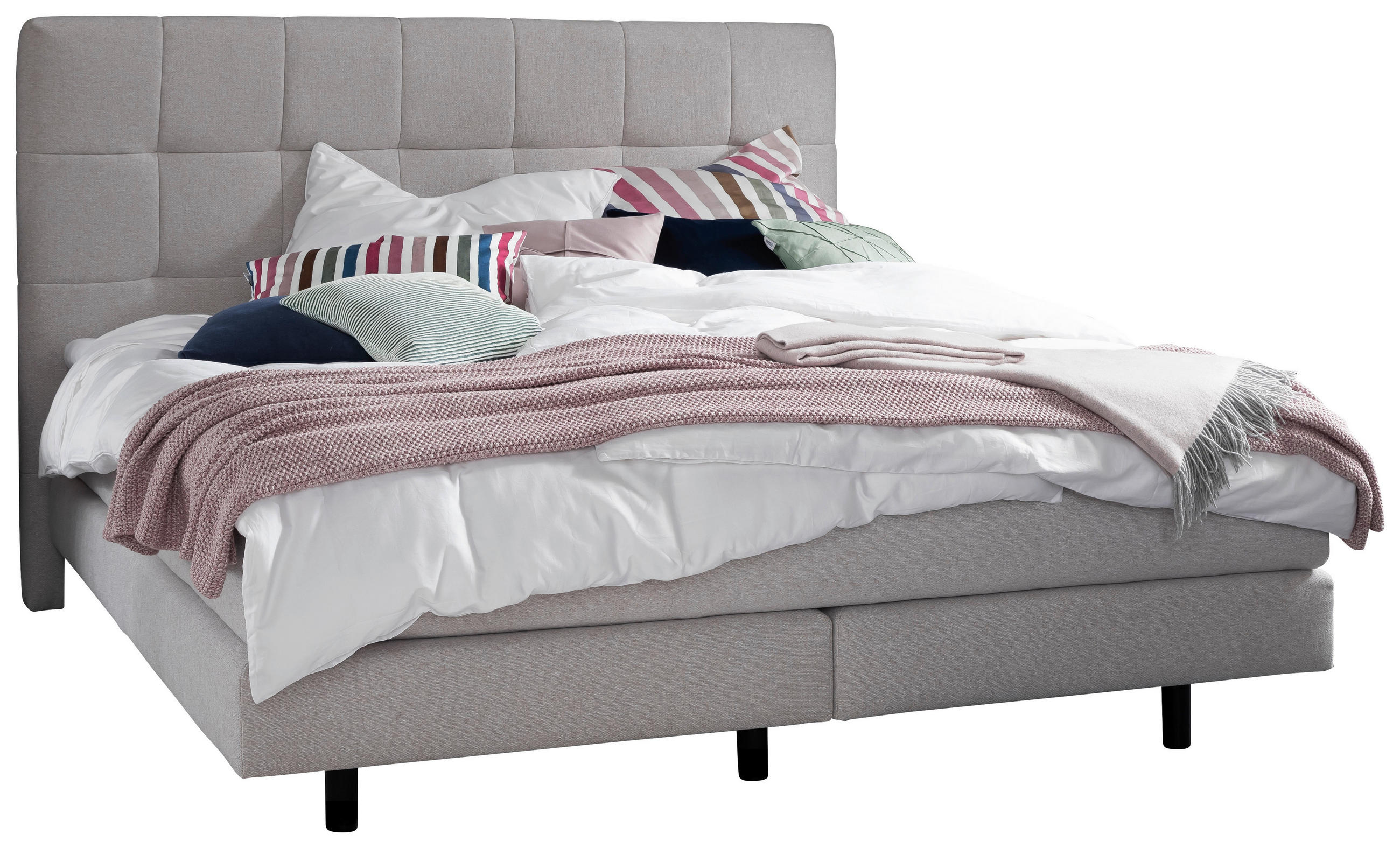 BOXSPRINGBETT 200/200 cm,  in Taupe, Matratze, Topper, unterschiedliche Matratzenhärtegrade je Bettseite, H2 + H3 = mittel + fest  - Taupe/Schwarz, KONVENTIONELL, Holz/Holzwerkstoff (200/200cm) - Schöner Wohnen