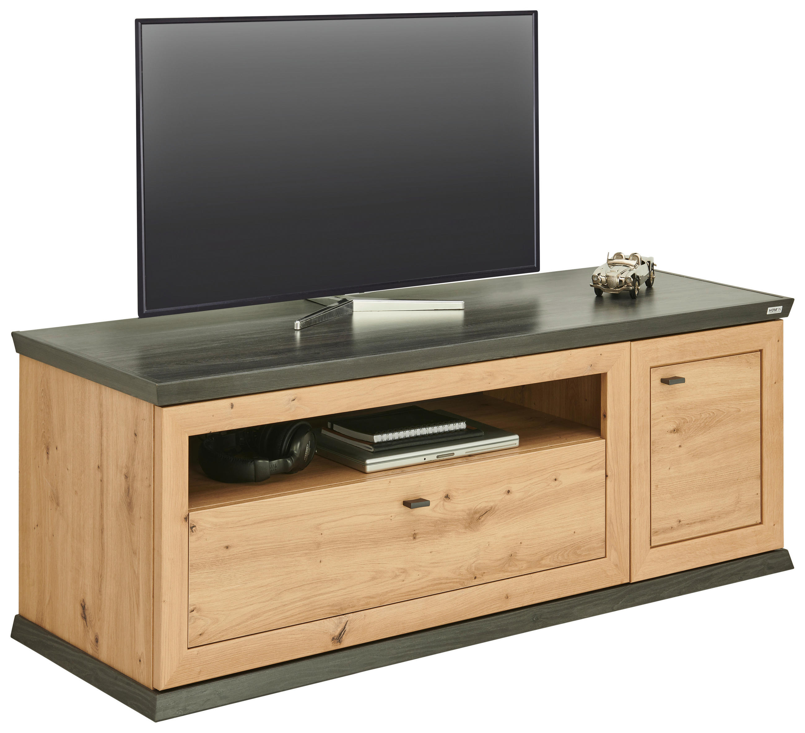 TV-ELEMENT 150,2/55,4/50,3 cm  - Eichefarben/Dunkelgrau, ROMANTIK / LANDHAUS, Holzwerkstoff/Metall (150,2/55,4/50,3cm) - Hom`in